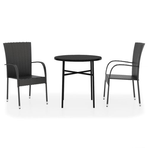 Mobilier à dîner de jardin 3 pcs Résine tressée Noir - Photo n°2; ?>