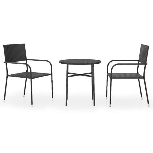 Mobilier à dîner de jardin 3 pcs Résine tressée Noir - Photo n°2; ?>