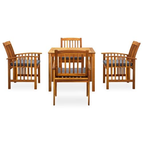 Mobilier à dîner de jardin 5 pcs avec coussins Acacia solide 2 - Photo n°2; ?>