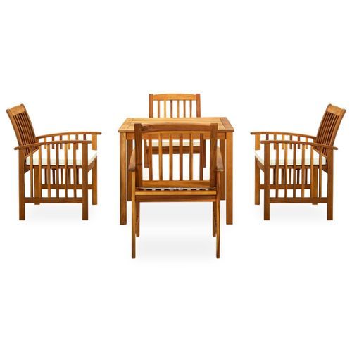 Mobilier à dîner de jardin 5 pcs avec coussins Acacia solide - Photo n°2; ?>