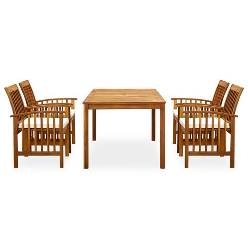 Mobilier à dîner de jardin 5 pcs avec coussins Acacia solide - Photo n°2; ?>