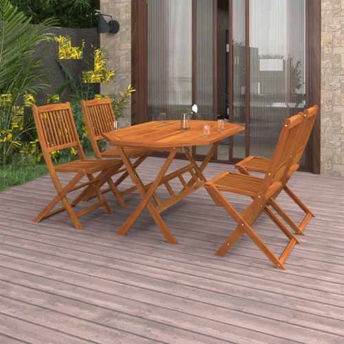 Mobilier à dîner de jardin 5 pcs Bois d'acacia solide 4 - Photo n°2; ?>