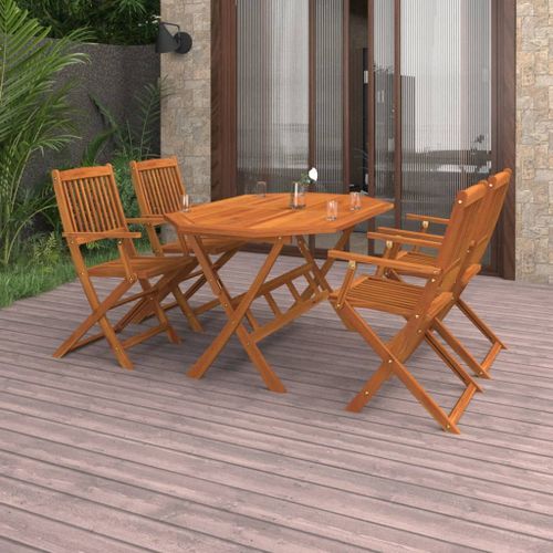 Mobilier à dîner de jardin 5 pcs Bois d'acacia solide 3 - Photo n°2; ?>