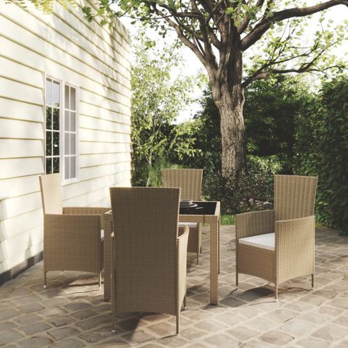 Mobilier à dîner de jardin 5 pcs coussins Résine tressée Beige - Photo n°2; ?>