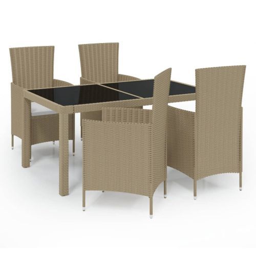 Mobilier à dîner de jardin 5 pcs coussins Résine tressée Beige - Photo n°2; ?>