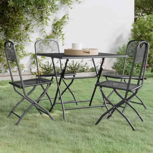 Mobilier à dîner de jardin 5 pcs Maille Métal Anthracite 2 - Photo n°2; ?>