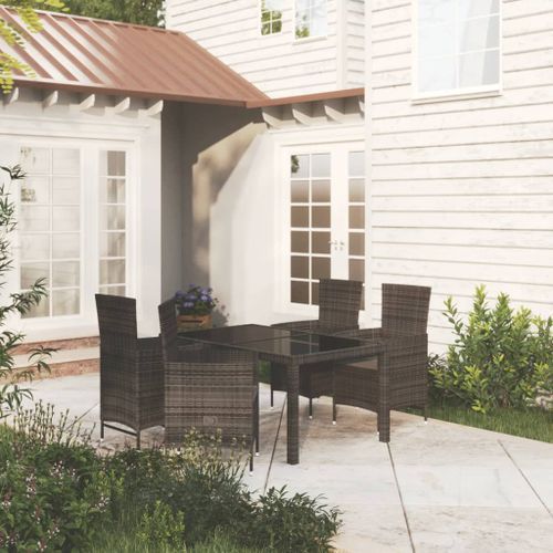 Mobilier à dîner de jardin 5pcs et coussins Résine tressée Noir 2 - Photo n°2; ?>