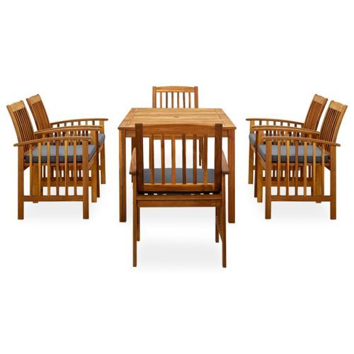 Mobilier à dîner de jardin 7 pcs avec coussins Acacia solide - Photo n°2; ?>