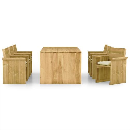 Mobilier à dîner de jardin 7 pcs avec coussins Pin imprégné 11 - Photo n°2; ?>