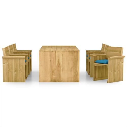 Mobilier à dîner de jardin 7 pcs avec coussins Pin imprégné 6 - Photo n°2; ?>