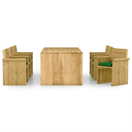 Mobilier à dîner de jardin 7 pcs avec coussins Pin imprégné 8 - Photo n°2; ?>