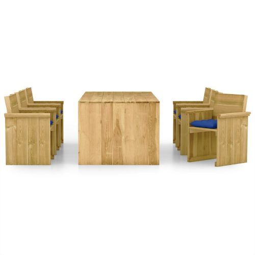 Mobilier à dîner de jardin 7 pcs avec coussins Pin imprégné 2 - Photo n°2; ?>