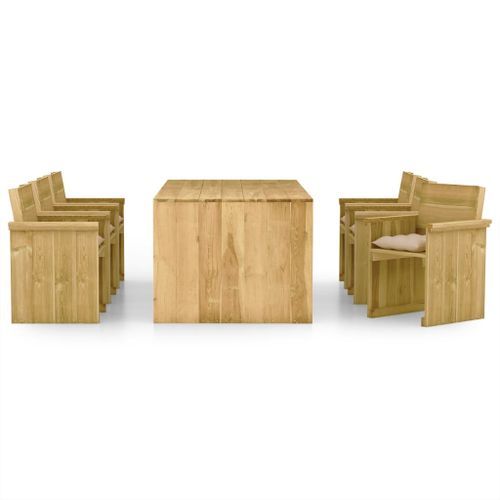 Mobilier à dîner de jardin 7 pcs avec coussins Pin imprégné 4 - Photo n°2; ?>