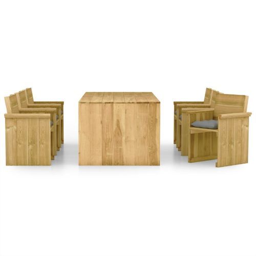 Mobilier à dîner de jardin 7 pcs avec coussins Pin imprégné - Photo n°2; ?>