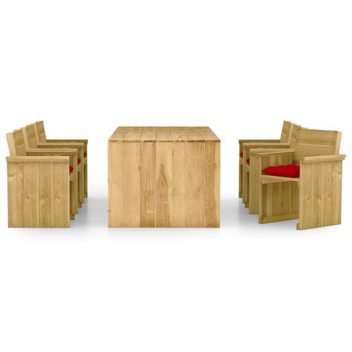 Mobilier à dîner de jardin 7 pcs avec coussins Pin imprégné 9 - Photo n°2; ?>