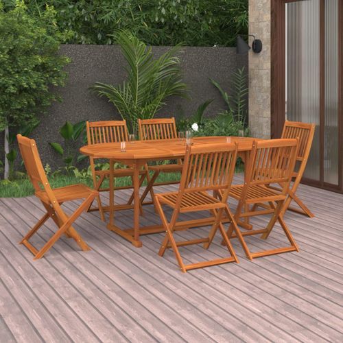 Mobilier à dîner de jardin 7 pcs Bois d'acacia solide - Photo n°2; ?>