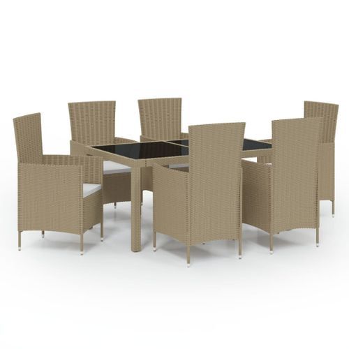 Mobilier à dîner de jardin 7 pcs coussins Résine tressée Beige - Photo n°2; ?>