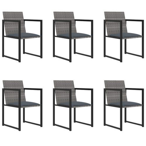 Mobilier à dîner de jardin 7pcs et coussins Résine tressée Gris 3 - Photo n°2; ?>