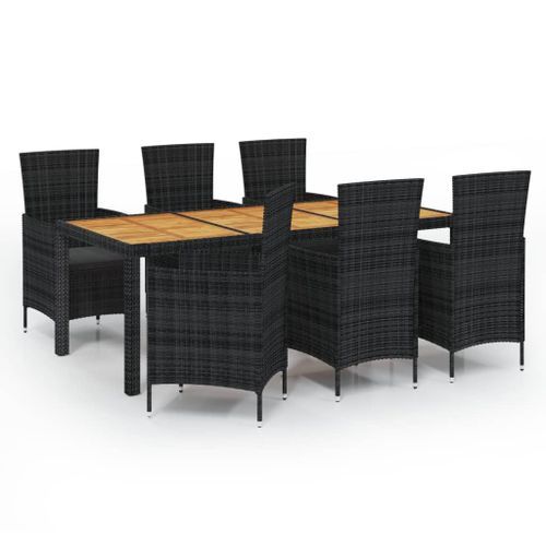 Mobilier à dîner de jardin 7pcs et coussins Résine tressée Noir - Photo n°2; ?>