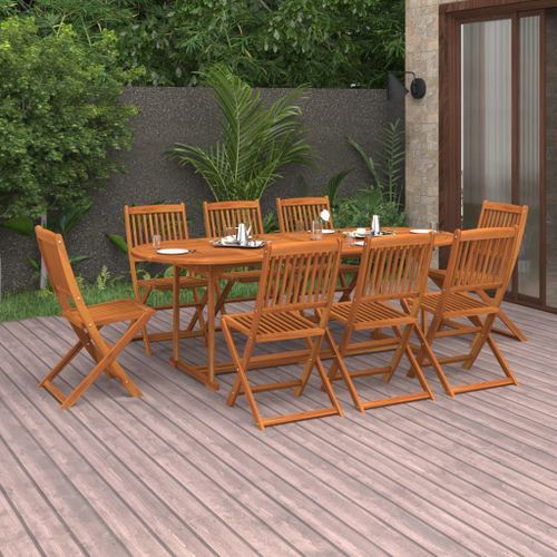 Mobilier à dîner de jardin 9 pcs Bois d'acacia massif 4 - Photo n°2; ?>