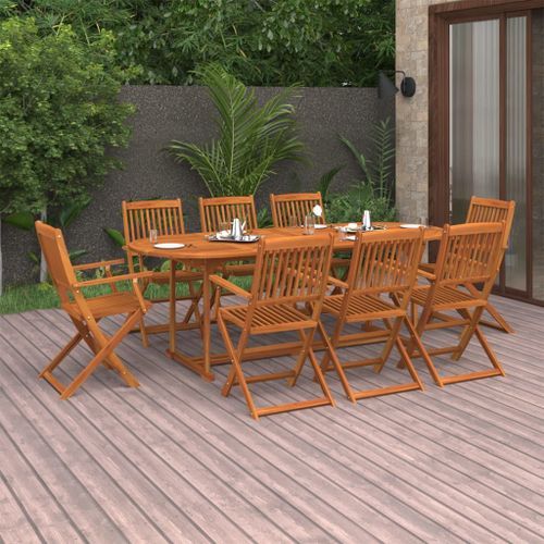 Mobilier à dîner de jardin 9 pcs Bois d'acacia massif 2 - Photo n°2; ?>