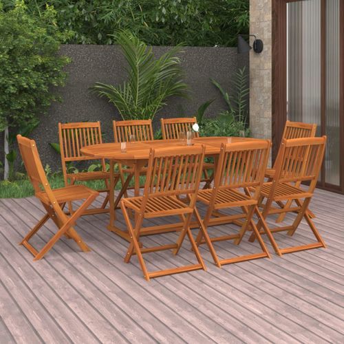 Mobilier à dîner de jardin 9 pcs Bois d'acacia massif - Photo n°2; ?>