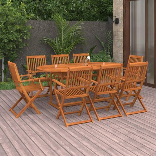 Mobilier à dîner de jardin 9 pcs Bois d'acacia massif 3 - Photo n°2; ?>