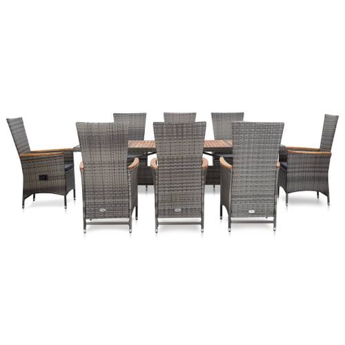 Mobilier à dîner de jardin 9pcs et coussins Résine tressée Gris 5 - Photo n°3; ?>