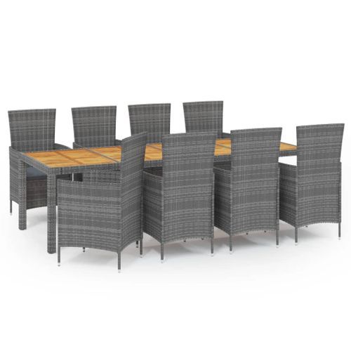 Mobilier à dîner de jardin 9pcs et coussins Résine tressée Gris - Photo n°2; ?>