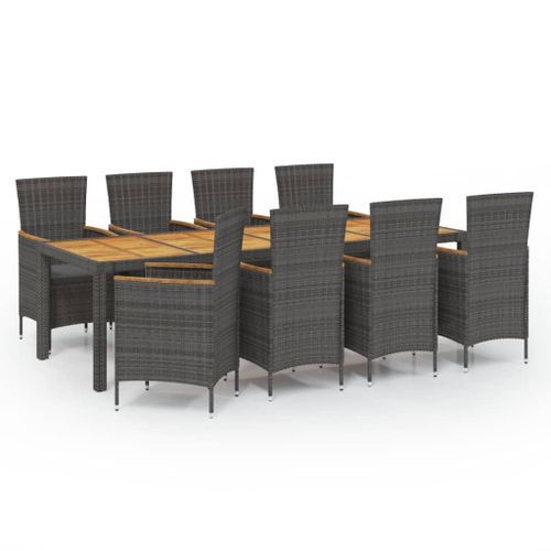 Mobilier à dîner de jardin 9pcs et coussins Résine tressée Gris - Photo n°2; ?>