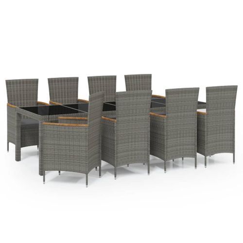 Mobilier à dîner de jardin 9pcs et coussins Résine tressée Gris - Photo n°2; ?>