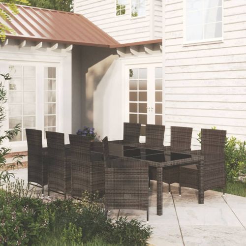 Mobilier à dîner de jardin 9pcs et coussins Résine tressée Noir - Photo n°2; ?>