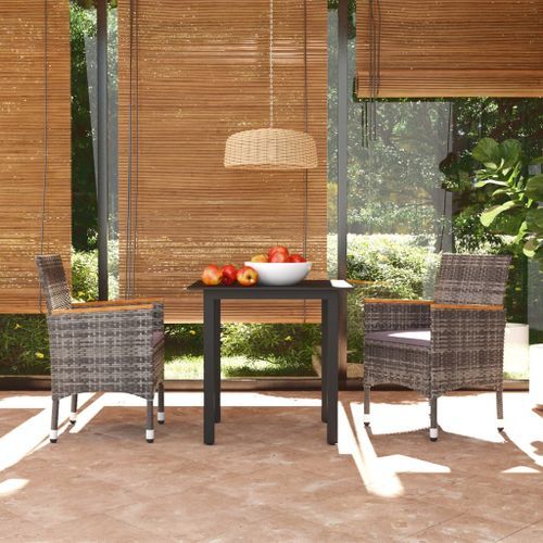 Mobilier à dîner de jardin et coussins 3pcs Résine tressée Gris 3 - Photo n°2; ?>