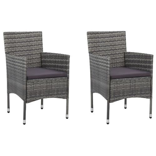 Mobilier à dîner de jardin et coussins 3pcs Résine tressée Gris 2 - Photo n°3; ?>