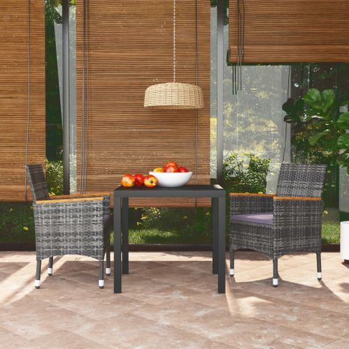 Mobilier à dîner de jardin et coussins 3pcs Résine tressée Gris - Photo n°2; ?>