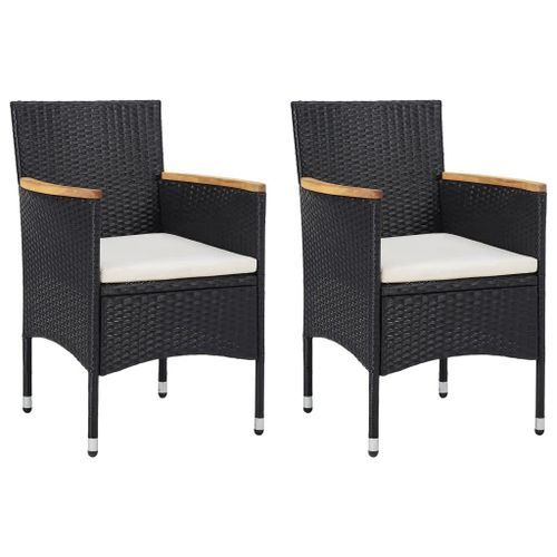 Mobilier à dîner de jardin et coussins 3pcs Résine tressée Noir 4 - Photo n°3; ?>