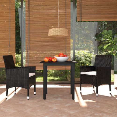 Mobilier à dîner de jardin et coussins 3pcs Résine tressée Noir 2 - Photo n°2; ?>