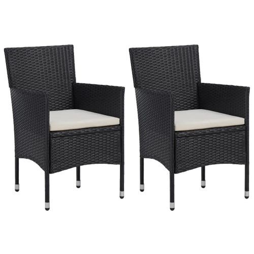 Mobilier à dîner de jardin et coussins 3pcs Résine tressée Noir 2 - Photo n°3; ?>