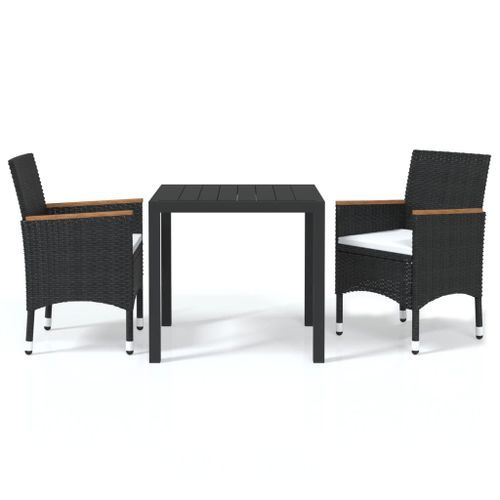 Mobilier à dîner de jardin et coussins 3pcs Résine tressée Noir - Photo n°2; ?>