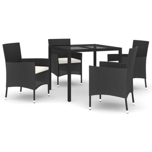 Mobilier à dîner de jardin et coussins 5pcs Noir Résine tressée - Photo n°2; ?>