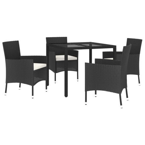 Mobilier à dîner de jardin et coussins 5pcs Noir Résine tressée - Photo n°3; ?>