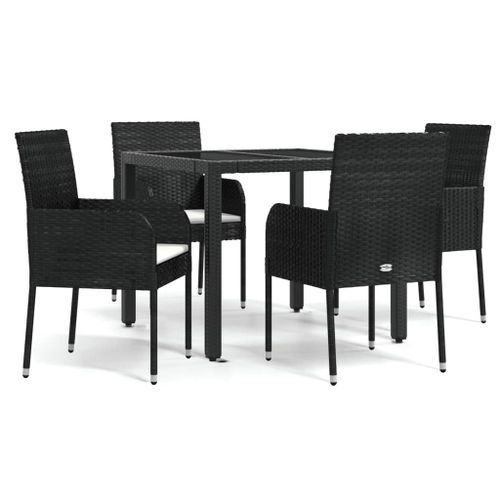 Mobilier à dîner de jardin et coussins 5pcs Noir Résine tressée - Photo n°2; ?>