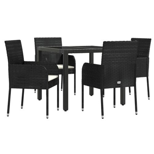 Mobilier à dîner de jardin et coussins 5pcs Noir Résine tressée - Photo n°3; ?>