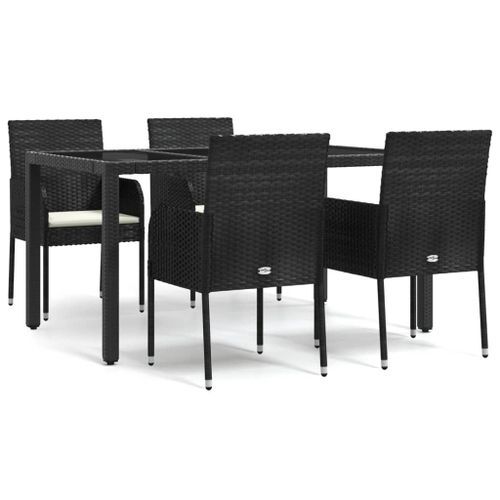 Mobilier à dîner de jardin et coussins 5pcs Noir Résine tressée - Photo n°2; ?>