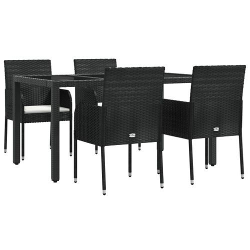 Mobilier à dîner de jardin et coussins 5pcs Noir Résine tressée - Photo n°3; ?>