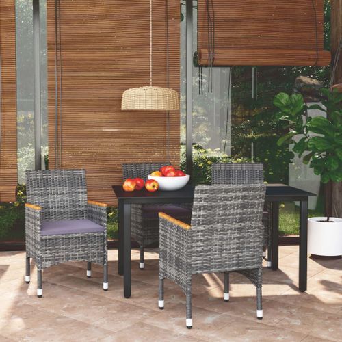 Mobilier à dîner de jardin et coussins 5pcs Résine tressée Gris 16 - Photo n°2; ?>