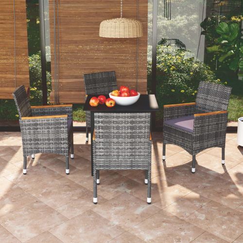 Mobilier à dîner de jardin et coussins 5pcs Résine tressée Gris 14 - Photo n°2; ?>