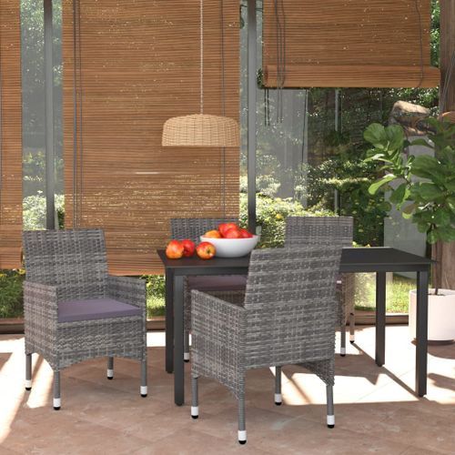 Mobilier à dîner de jardin et coussins 5pcs Résine tressée Gris 18 - Photo n°2; ?>