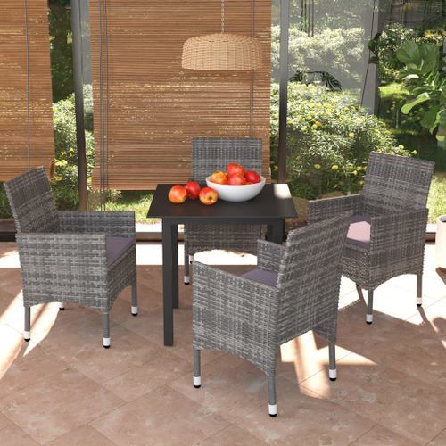 Mobilier à dîner de jardin et coussins 5pcs Résine tressée Gris 17 - Photo n°2; ?>