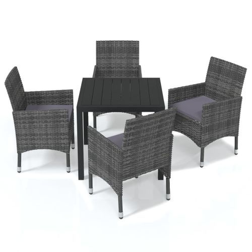 Mobilier à dîner de jardin et coussins 5pcs Résine tressée Gris - Photo n°2; ?>